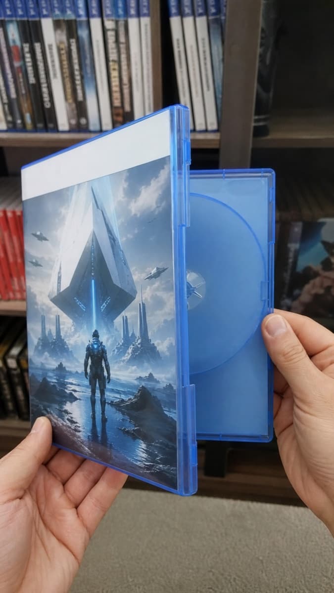 Staged customer-style photo of a game case held in hand